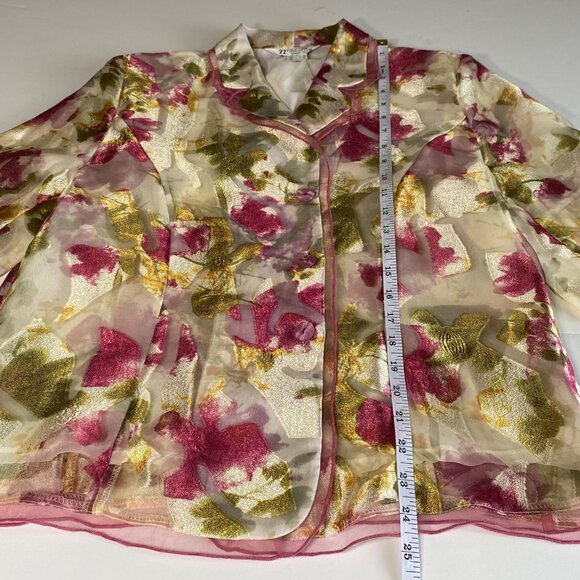 Button Front Watercolor Floral Jacket in a Silky Sheer Finish - Picture 4 of 7
